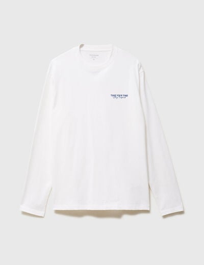T-shirt droit en coton manches longues blanc homme