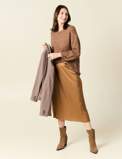 Pull manches longues marron foncé femme