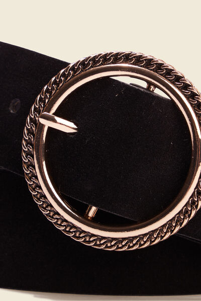 Ceinture suédine boucle ronde noir femme