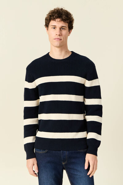 Pull manches longues bleu foncé homme