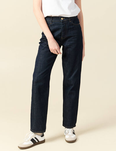Jeans straight taille haute denim brut rinse femme