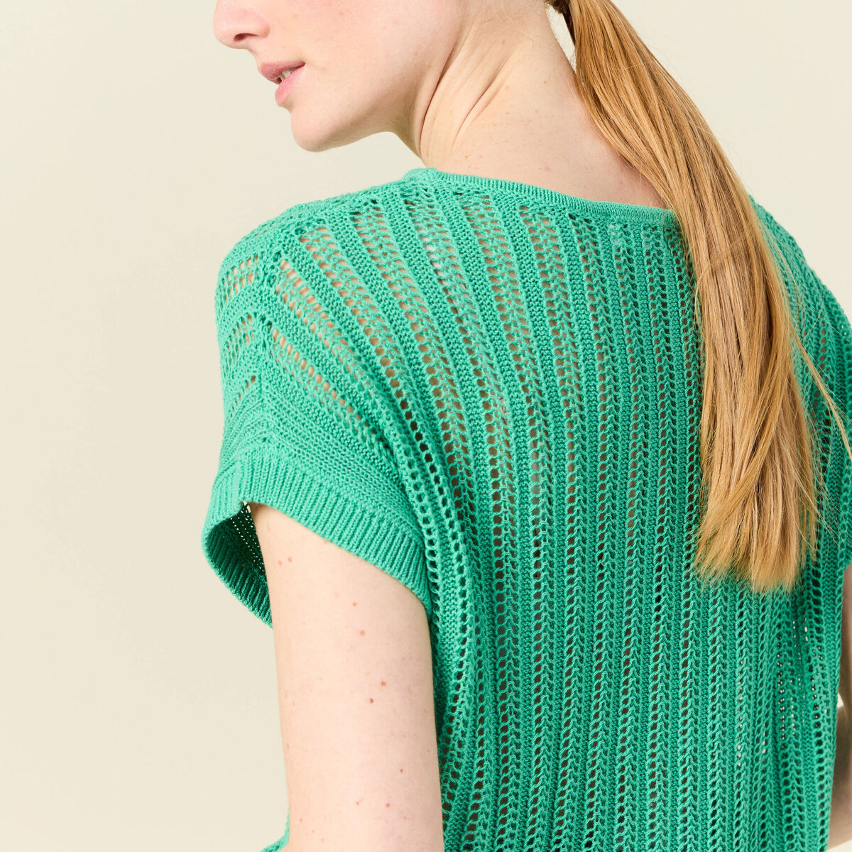 Pull oversize ajour&eacute; col bateau vert menthe femme