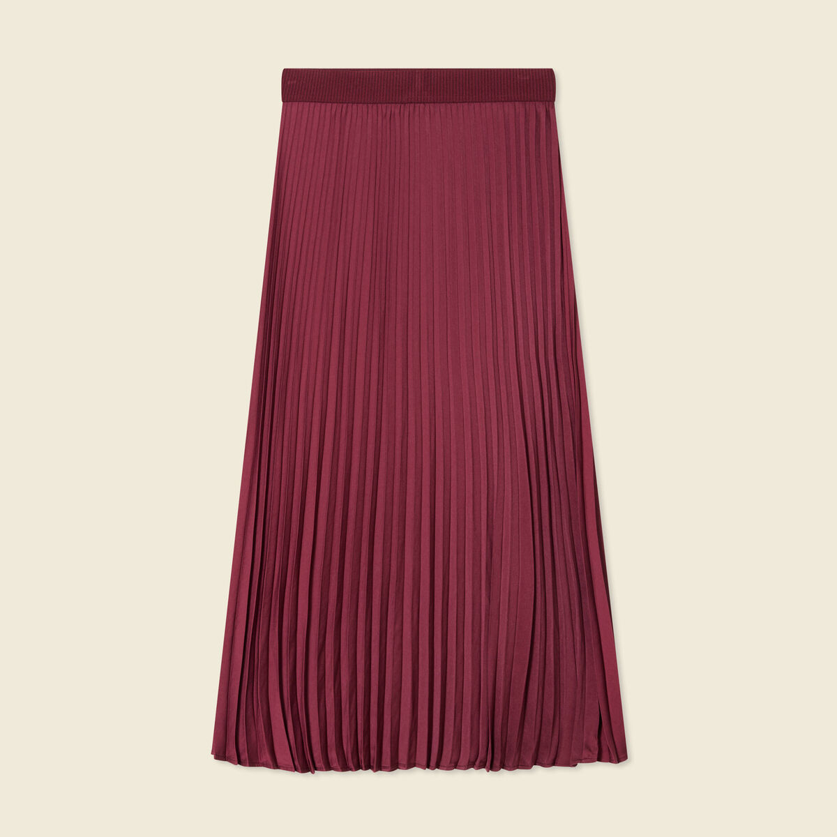 Jupe longue droite plissée bordeaux femme