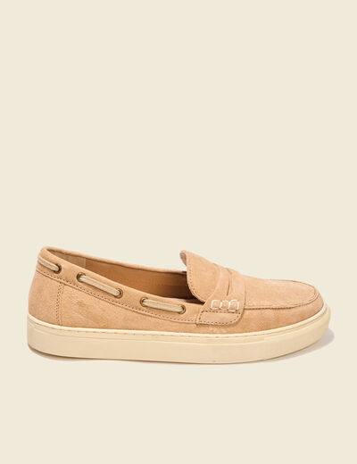 Mocassins bateau en cuir creme homme
