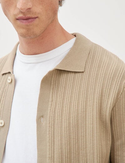 Chemise en coton manches courtes beige homme