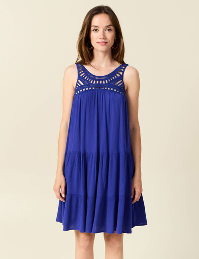 Robe évasée poitrine crochet bleu violet femme
