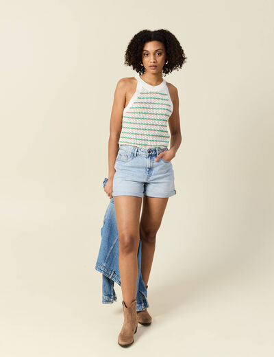 Débardeur tricot ajouré blanc femme