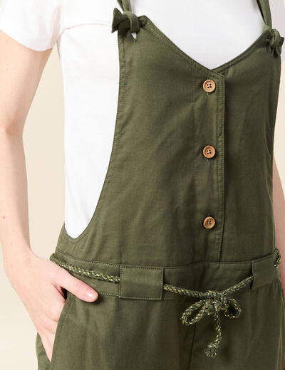 Salopette fluide boutonn&eacute;e vert fonc&eacute; femme