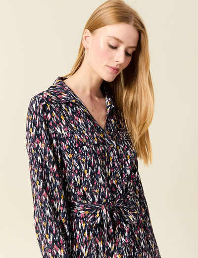 Robe chemise longue évasée bleu marine femme