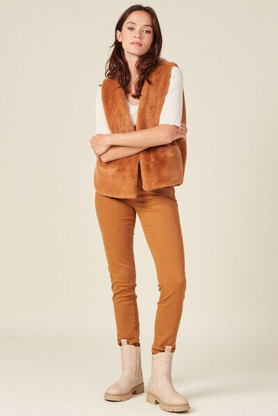 Veste droite fausse fourrure marron femme