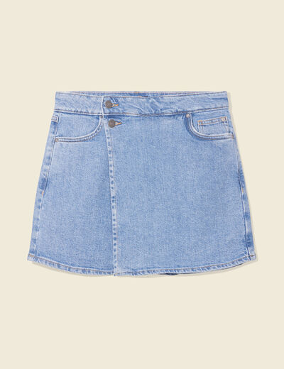 Jupe-short droite en jean denim bleach femme