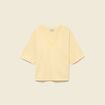 T-shirt col v manches courtes en coton jaune clair femme