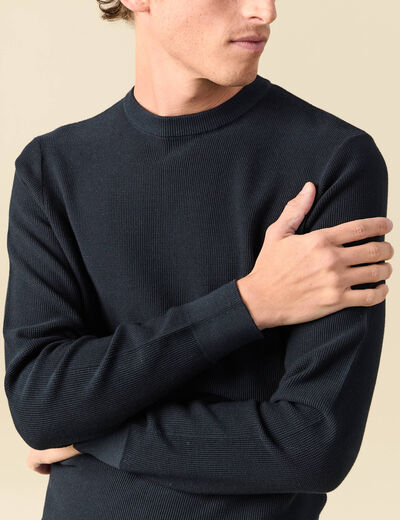 Pull fin col rond manches longues bleu marine homme