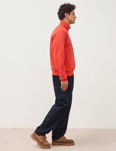 Sweat col camionneur manches longues orange fonc&eacute; homme