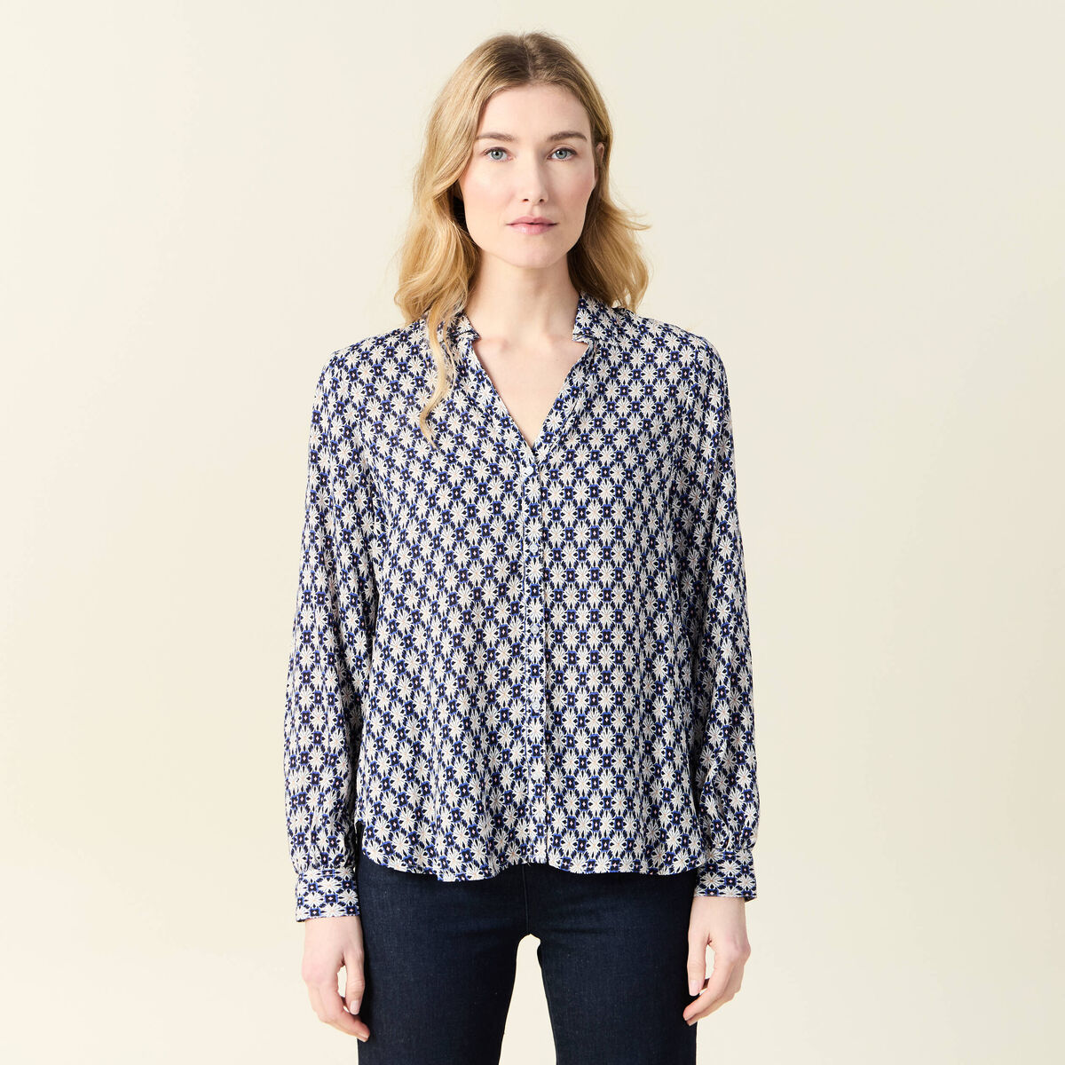 Blouse manches longues bleu femme