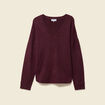 Pull manches longues col en V prune femme