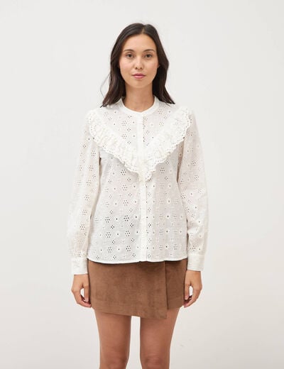 Chemise en coton avec dentelle ecru femme