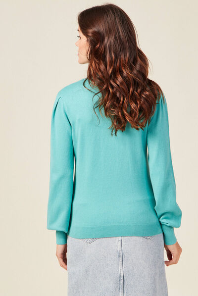 Pull manches longues bleu turquoise femme