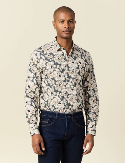 Chemise en coton manches longues beige homme