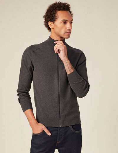 Gilet manches longues zippé gris foncé homme