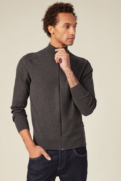 Gilet manches longues zippé gris foncé homme