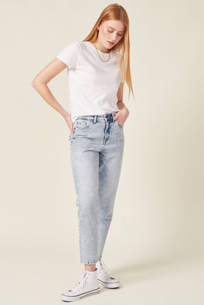 Jeans mom 7/8ème denim snow bleu femme