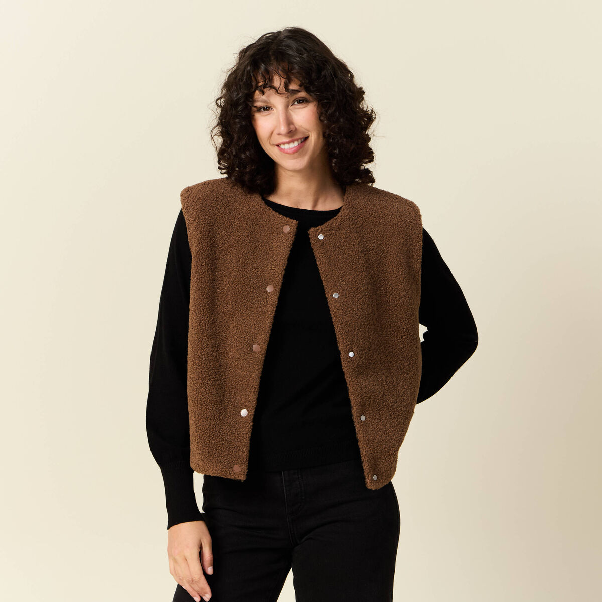 Gilet sans manches r&eacute;versible camel femme