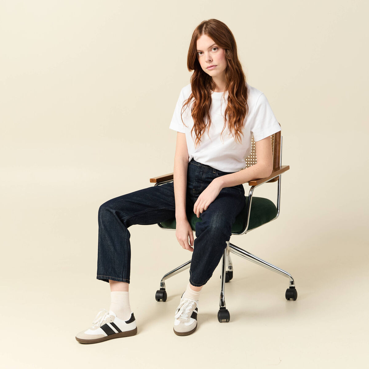 Jeans straight taille haute denim brut rinse femme