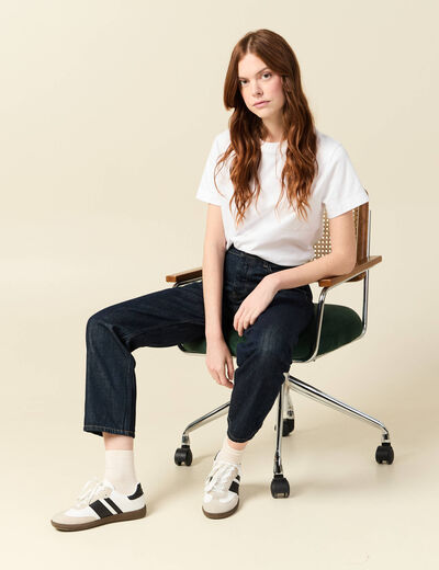 Jeans straight taille haute denim brut rinse femme