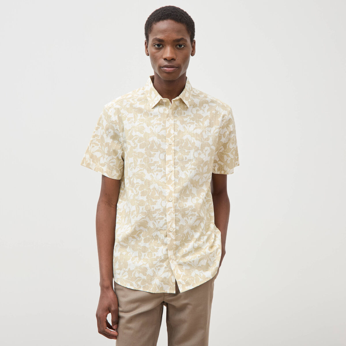 Chemise manches courtes beige homme