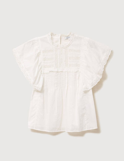 Blouse ample col montant manches courtes ecru femme
