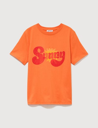 T-shirt droit col rond manches courtes orange femme