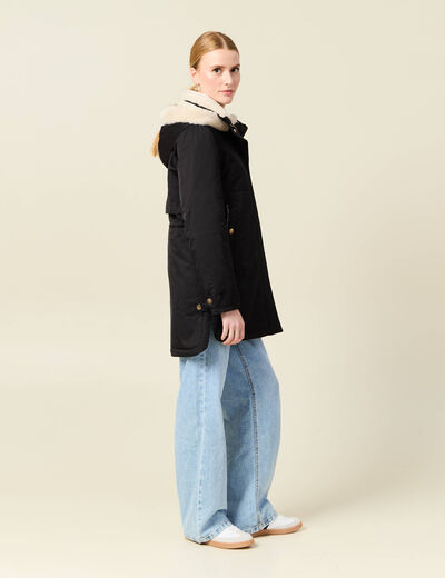 Parka droite à capuche noir femme
