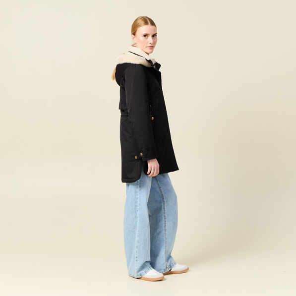 Parka droite à capuche noir femme