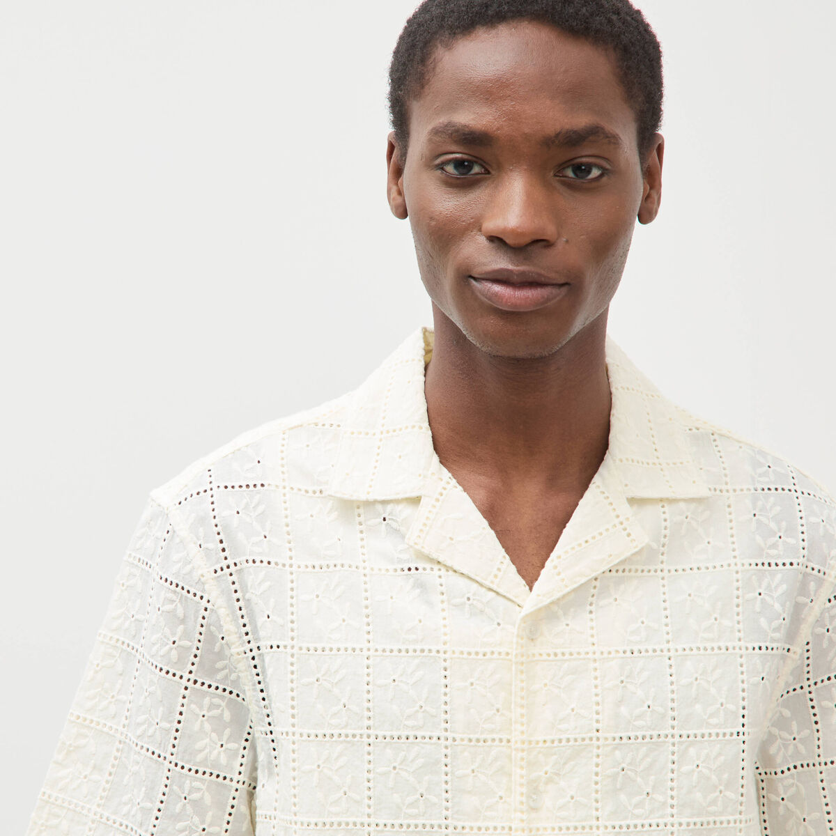 Chemise boyfriend en coton avec broderie ecru homme