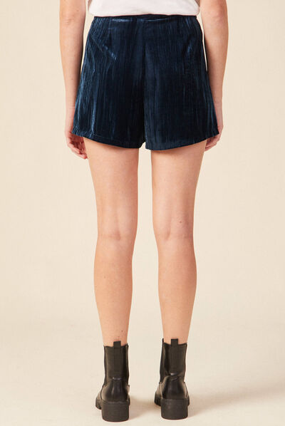 Jupe-short ajustée velours bleu canard femme