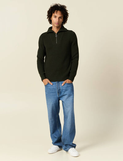 Pull col camionneur vert kaki homme