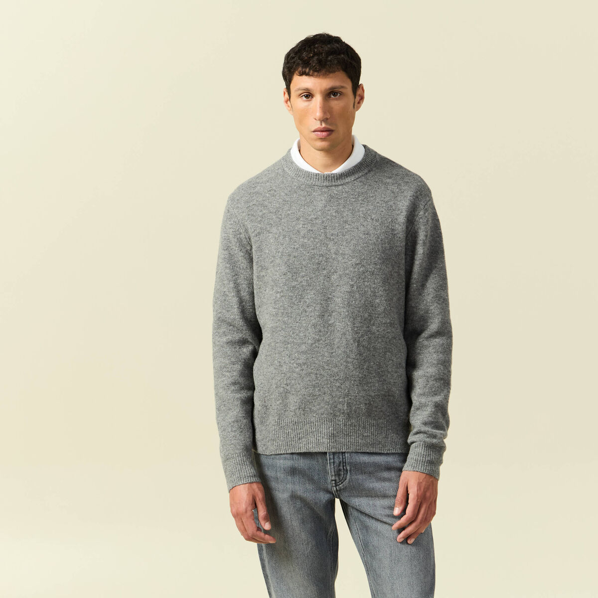 Pull manches longues col rond gris homme
