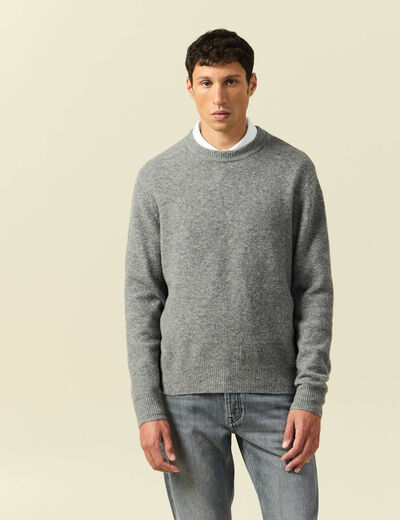 Pull manches longues col rond gris homme
