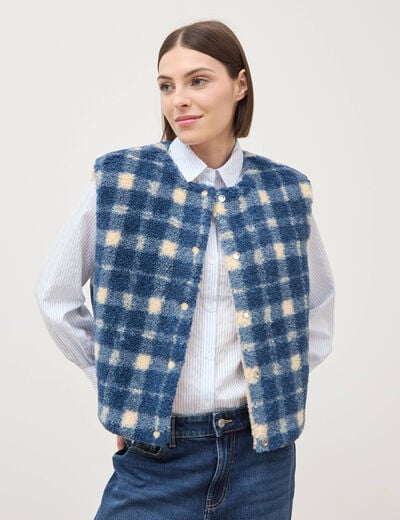 Gilet sans manches r&eacute;versible bleu femme