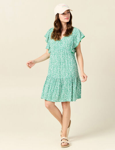 Robe évasée dos en V vert femme