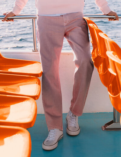 Jeans straight longueur 32 en coton rose homme