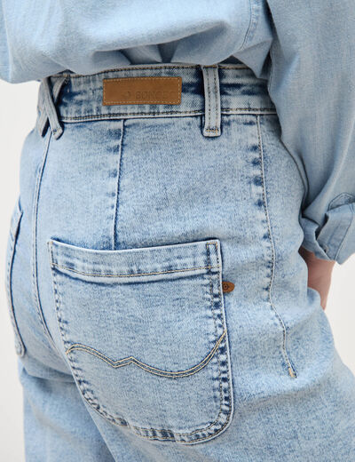 Jeans large taille haute denim bleach femme