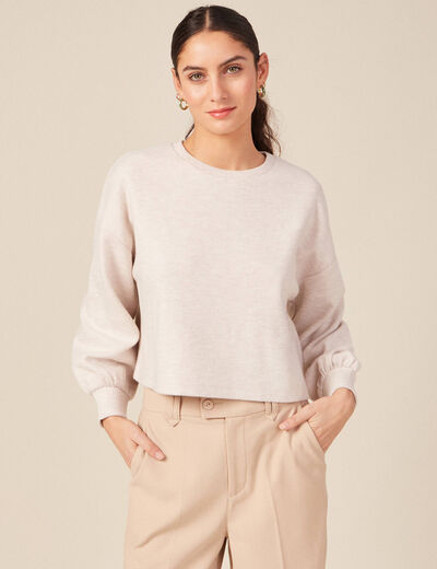 Sweat oversize court manches longues creme femme