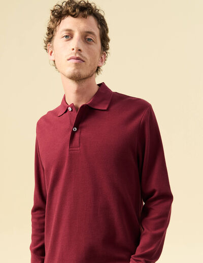 Polo manches longues en coton bordeaux homme