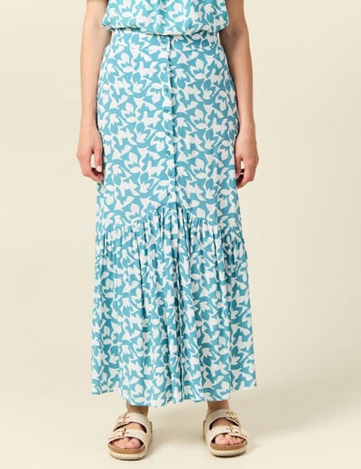 Jupe longue évasée fluide blanc femme