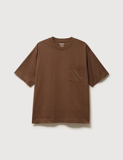 T-shirt droit en coton col ras du cou taupe homme