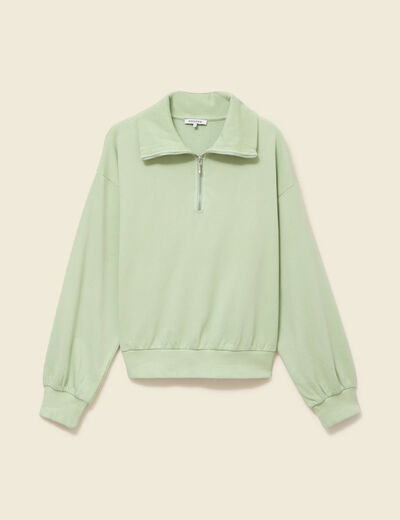 Sweat manches longues col camionneur vert clair femme