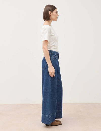 Jeans loose taille haute en coton denim used femme