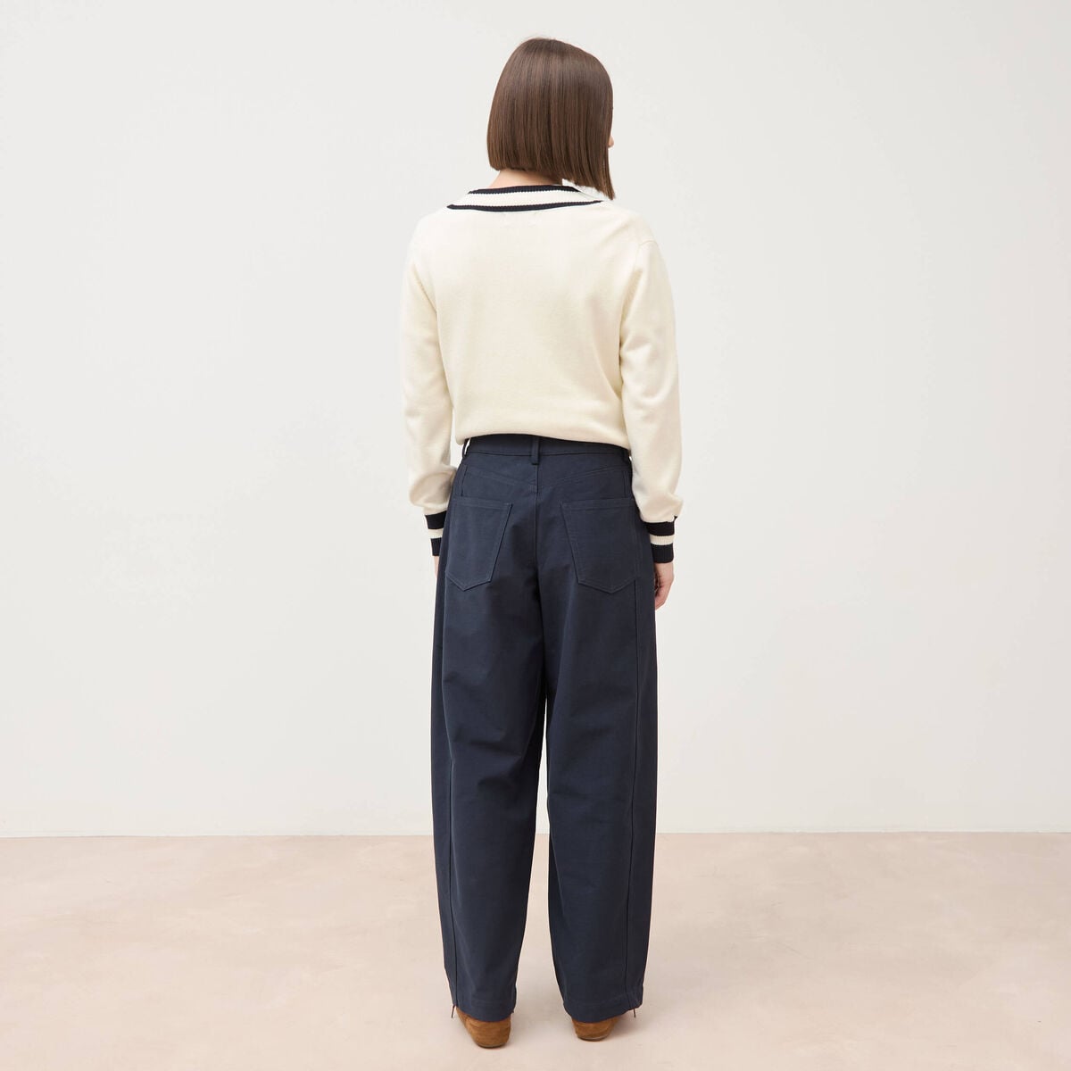 Pantalon coupe regular bleu marine femme